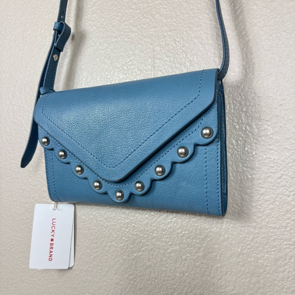 NWT Lucky Brand Ruth Leather Crossbody Organizer Bag dusty blue - Picture 2 of 14